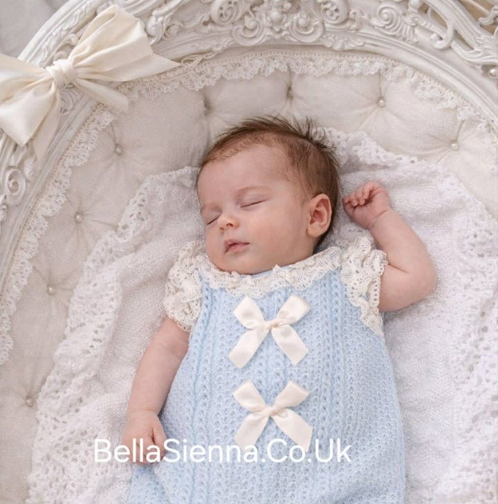 Nini Blue And Ivory Fine Knit Summer Bow Shortie