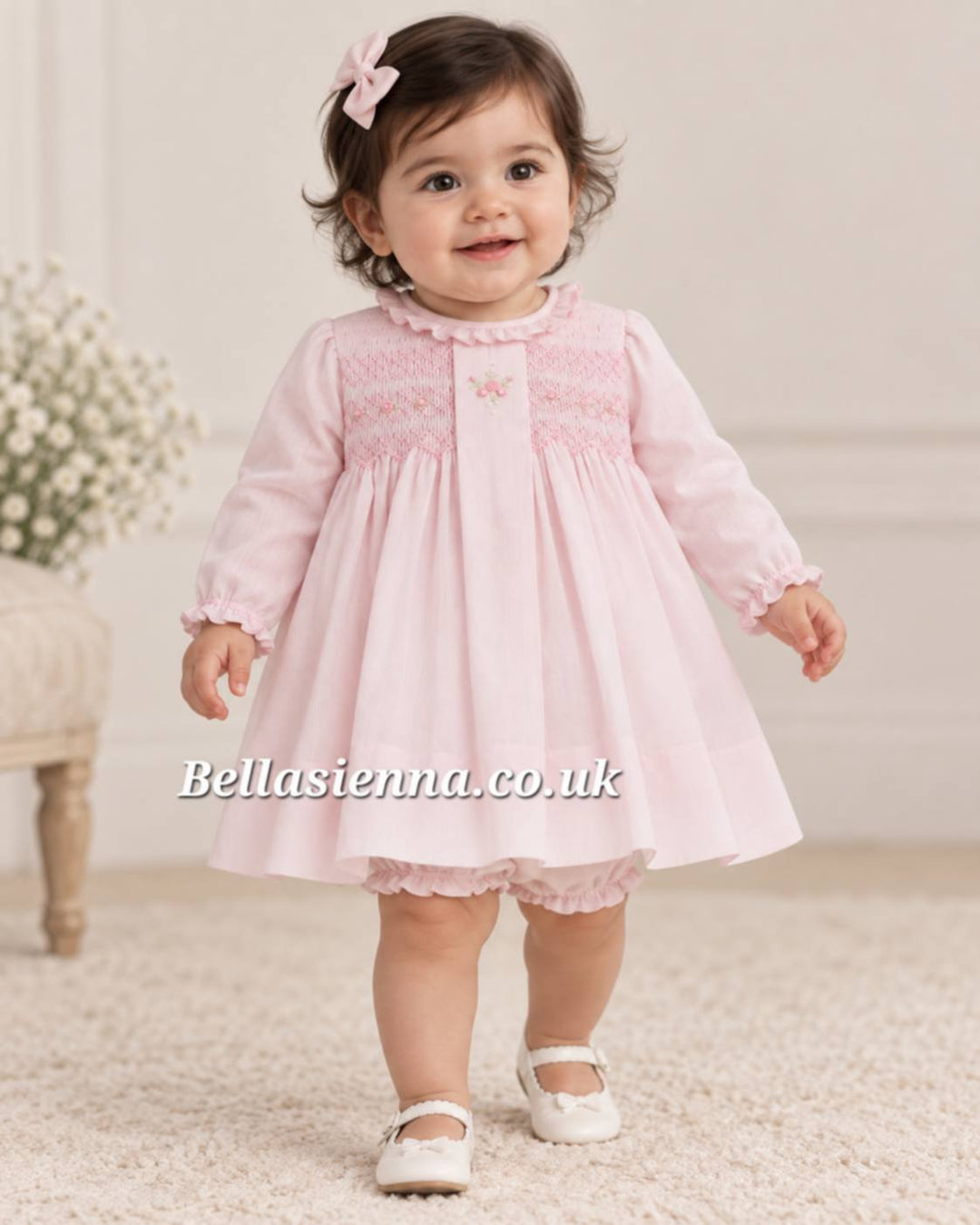 Sarah Louise Baby Pink Smocked Dress & Pants - 012037