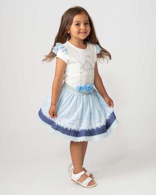 Caramelo Kids Sky Blue Skirt Set with Broderie Trim - 0122124