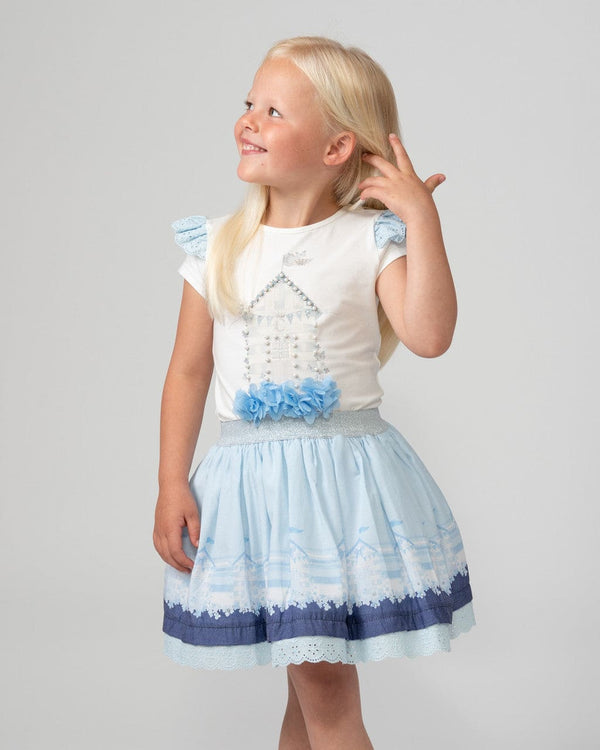 Caramelo Kids Sky Blue Skirt Set with Broderie Trim - 0122124