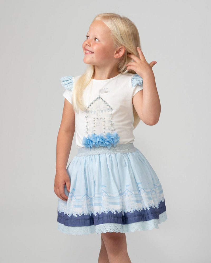 Caramelo Kids Sky Blue Skirt Set with Broderie Trim - 0122124