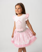Caramelo Kids Pink Beach Hut Skirt Set with Broderie Trim - 0122124