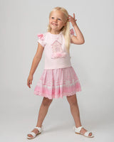 Caramelo Kids Pink Beach Hut Skirt Set with Broderie Trim - 0122124