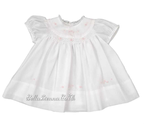 Sarah Louise White And Pink Smocked Embroidered Dress 012216
