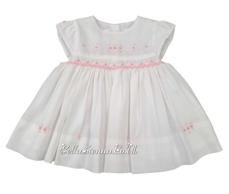 Sarah Louise White And Pink Smocked Embroidered Dress 012243