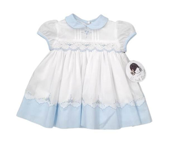 Sarah Louise White And Blue Smocked Dress 012270