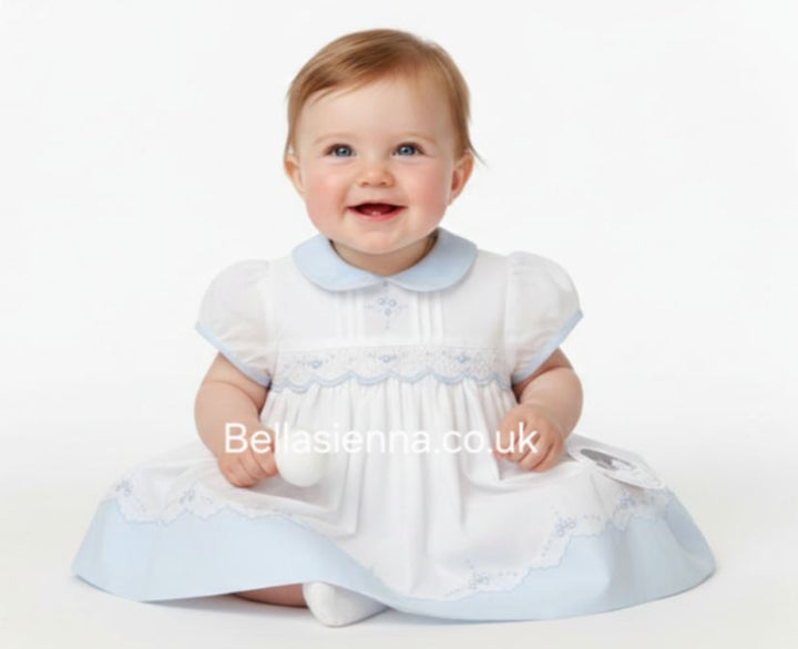 Sarah Louise White And Blue Smocked Dress 012270