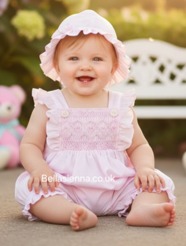 Sarah Louise - Hand Smocked Pink Bubble And Hat 012287