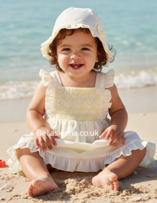Sarah Louise Baby Girl Lemon Hand Smocked Sun Dress And Matching Sun Hat 012288
