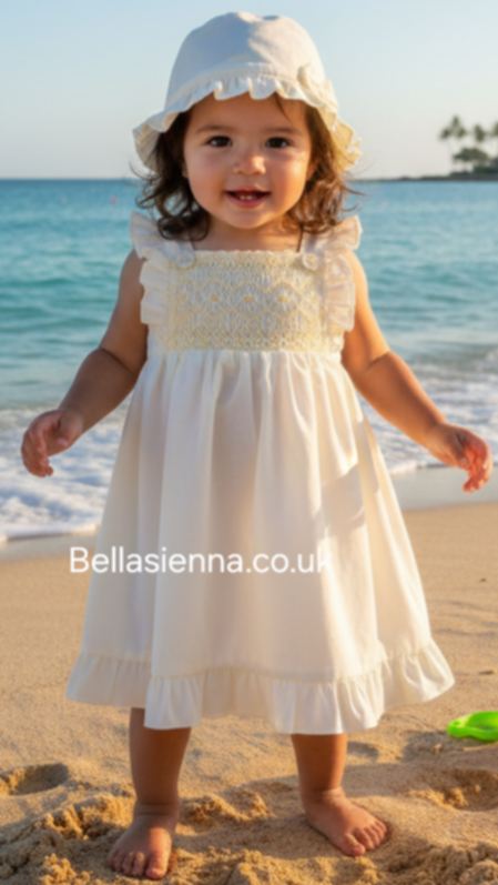 Sarah Louise Baby Girl Lemon Hand Smocked Sun Dress And Matching Sun Hat 012288