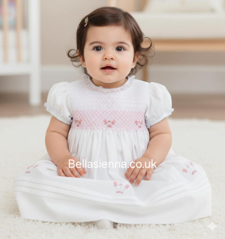 Sarah Louise White & Pink Smocked Dress - 012608