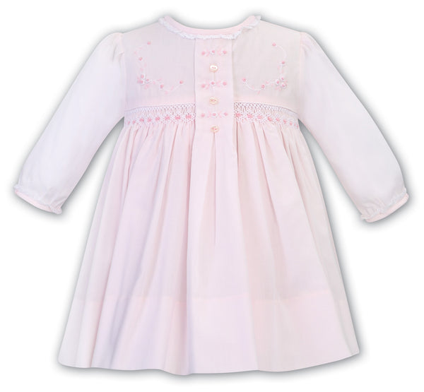 Sarah Louise Long Sleeved Pink Hand Smocked Dress - 012775