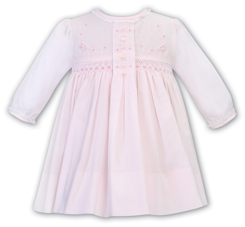 Sarah Louise Long Sleeved Pink Hand Smocked Dress - 012775