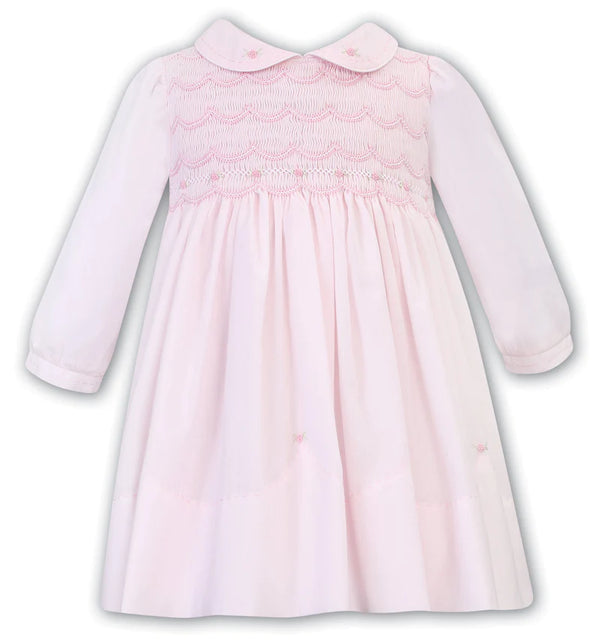Sarah Louise Pink Hand Smocked Long Sleeved Dress - 012781