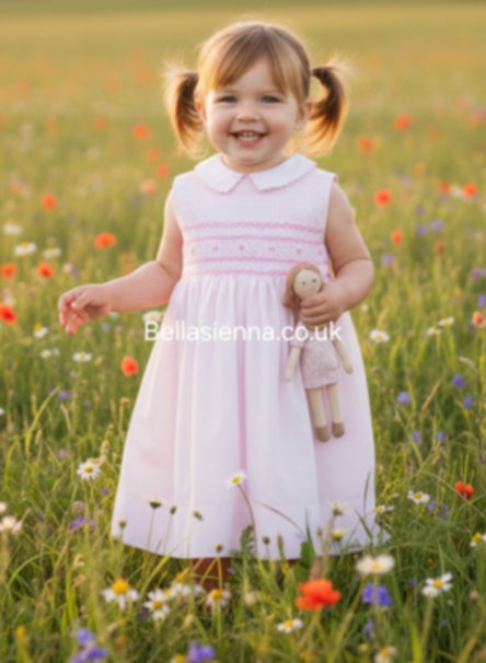 Sarah Louise Pink Hand Smocked Sleeveless Dress - 012959
