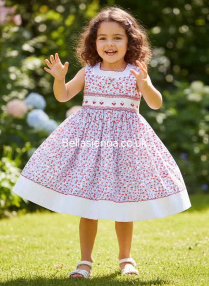 Sarah Louise Cherry Print Hand Smocked Dress - 012959