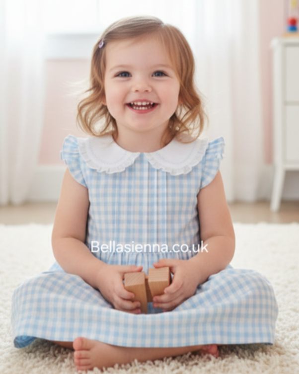 Sarah Louise White & Blue Gingham Dress - 012964