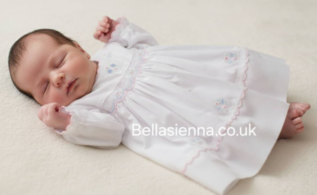Sarah Louise White, Pink & Blue Hand Smocked Dress - 0129986