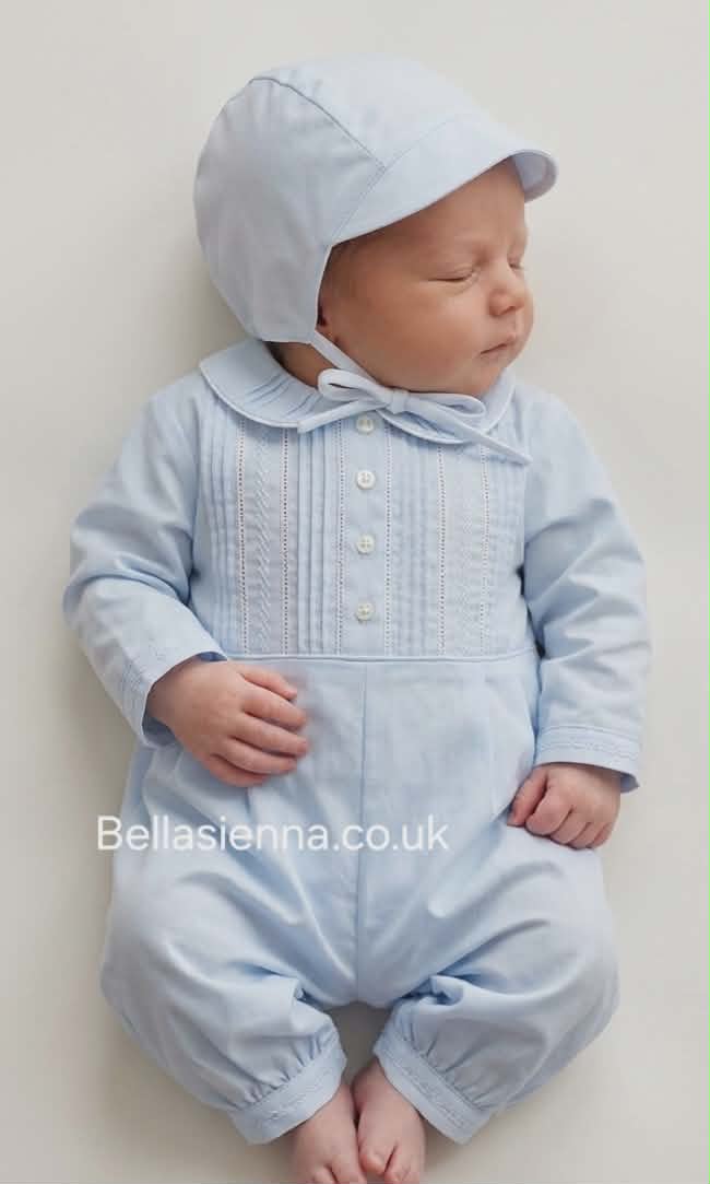 Sarah Louise Premature Baby Boys Blue Romper & Matching Hat - 013001