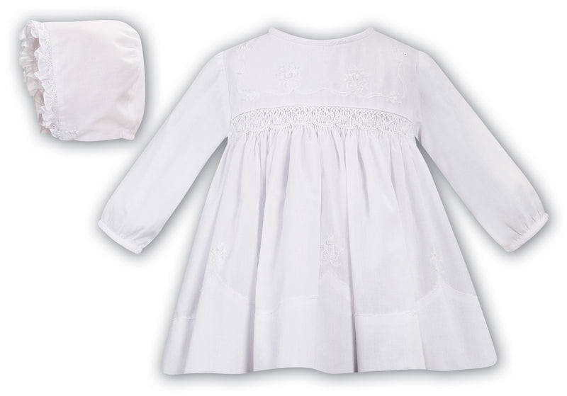 Sarah Louise White Hand Smocked Dress & Bonnet - 013007