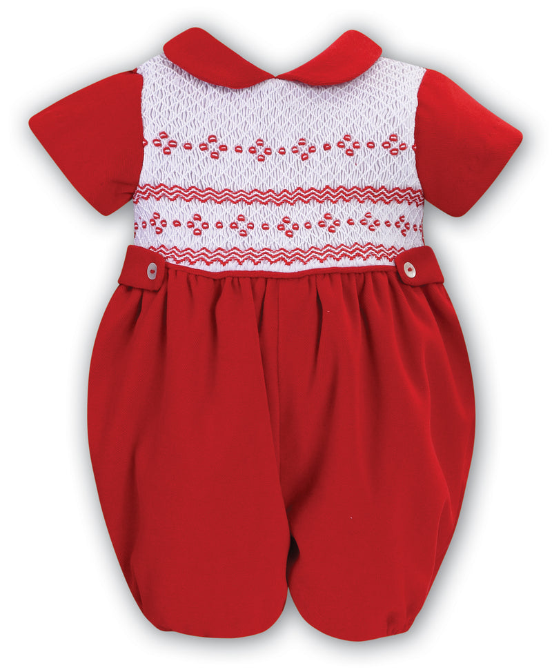 Sarah Louise Red Velvet Hand Smocked Romper - 013042