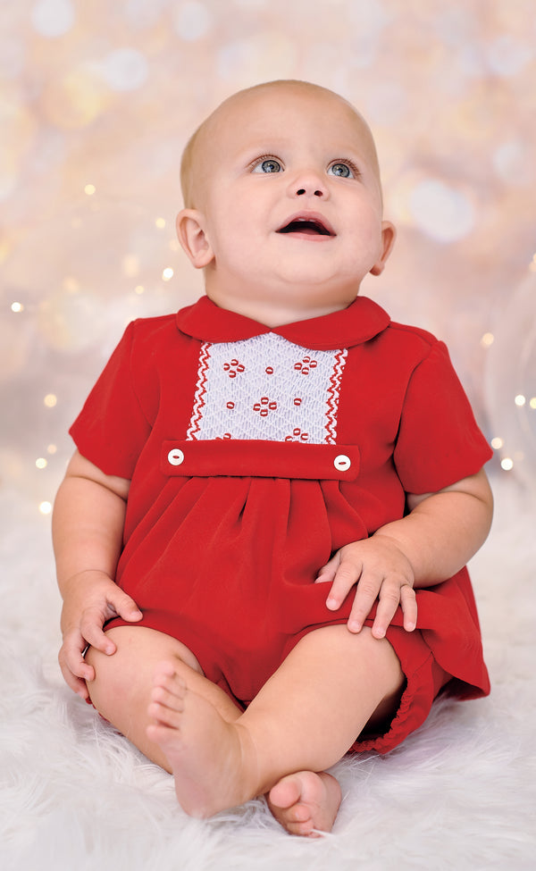Sarah Louise Red Velvet Hand Smocked Two Piece Set - 013043