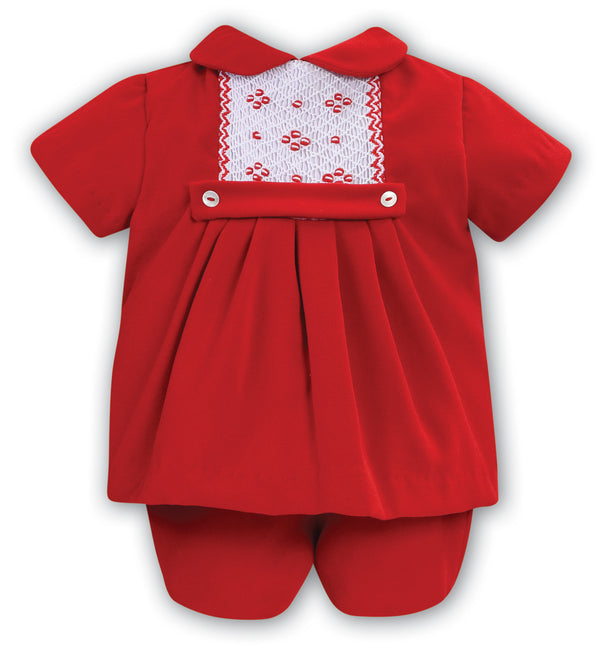 Sarah Louise Red Velvet Hand Smocked Two Piece Set - 013043
