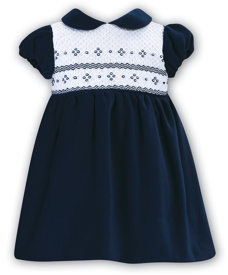 Sarah Louise Velvet Hand Navy Smocked dress - 013044