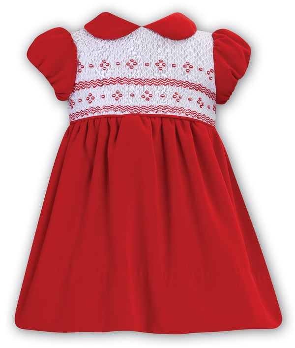 Sarah Louise Red Velvet Hand Smocked dress - 013044