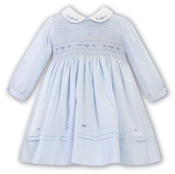 Sarah Louise Blue & White Spot Hand Smocked Dress - 013052
