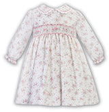 Sarah Louise Ivory & Pink Floral Hand Smocked Dress  013063