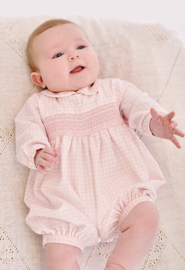 Sarah Louise Blue & White Hand Smocked Romper  013070