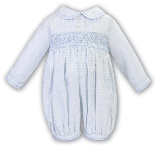 Sarah Louise Blue & White Hand Smocked Romper  013070