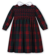 Sarah Louise Red & Green Tartan Hand Smocked Dress  - 013137