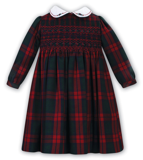 Sarah Louise Red & Green Tartan Hand Smocked Dress  - 013137