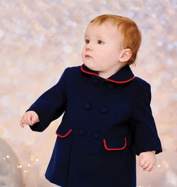 Sarah Louise Boys Traditional Style Navy Coat & Hat With Red Trim - 013160