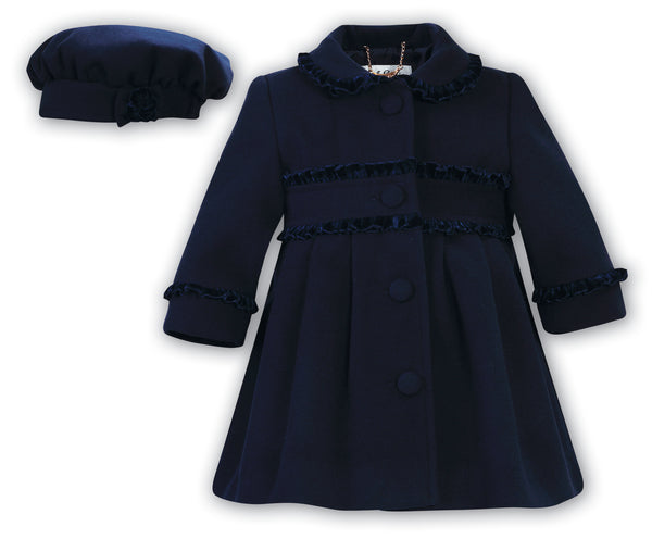 Sarah Louise Navy Girls Traditional Style Coat & Beret - 013163