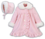 Sarah Louise Red Girls Traditional Style Coat & Bonnet- 013164