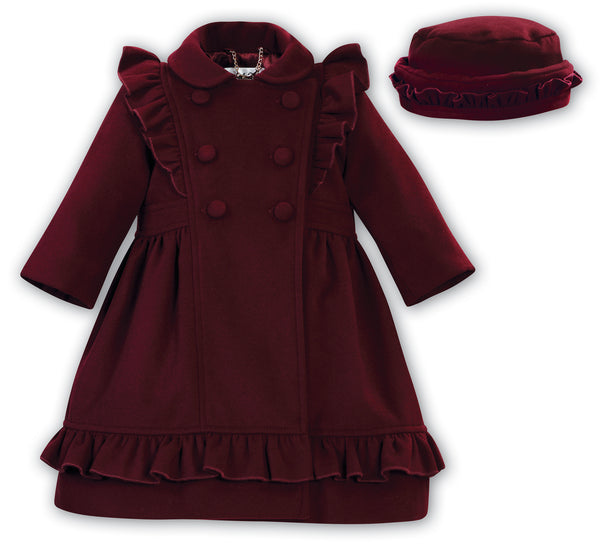 Sarah Louise Girls Burgundy Traditional Style Coat & Hat - 013165