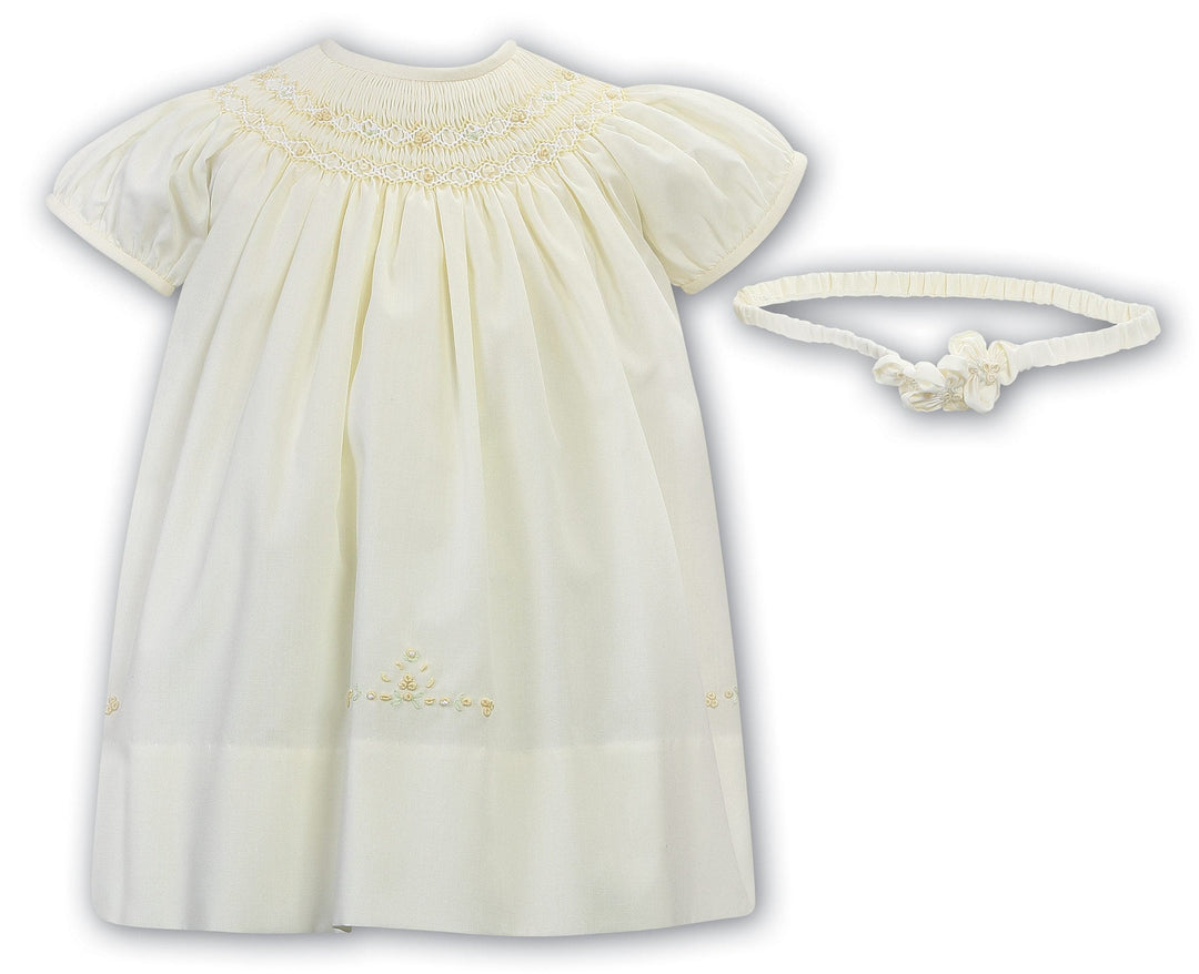 Sarah Louise Lemon Hand Smocked Dress & Matching Headband - 013182