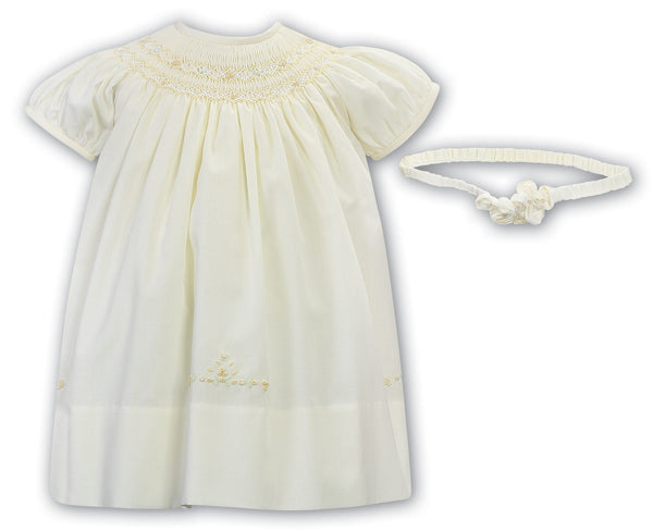 Sarah Louise Lemon Hand Smocked Dress & Matching Headband - 013182