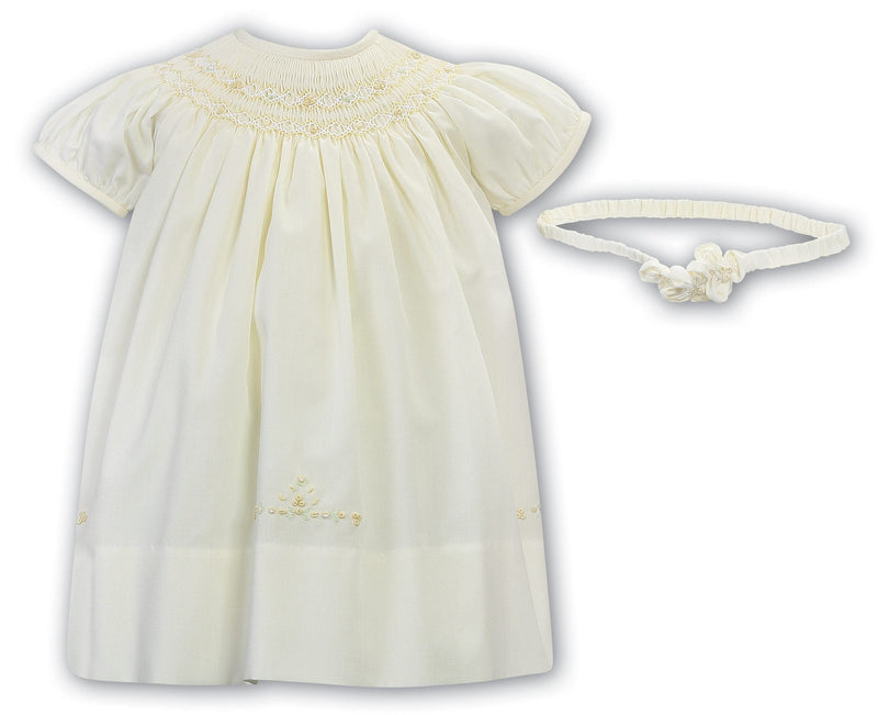 Sarah Louise Lemon Hand Smocked Dress & Matching Headband - 013182