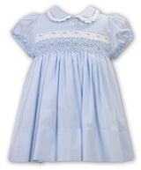 Sarah Louise Blue & White Hand Smocked Dress With Collar - 013200