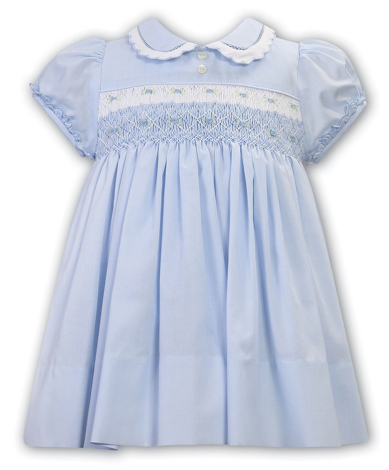 Sarah Louise Blue & White Hand Smocked Dress With Collar - 013200