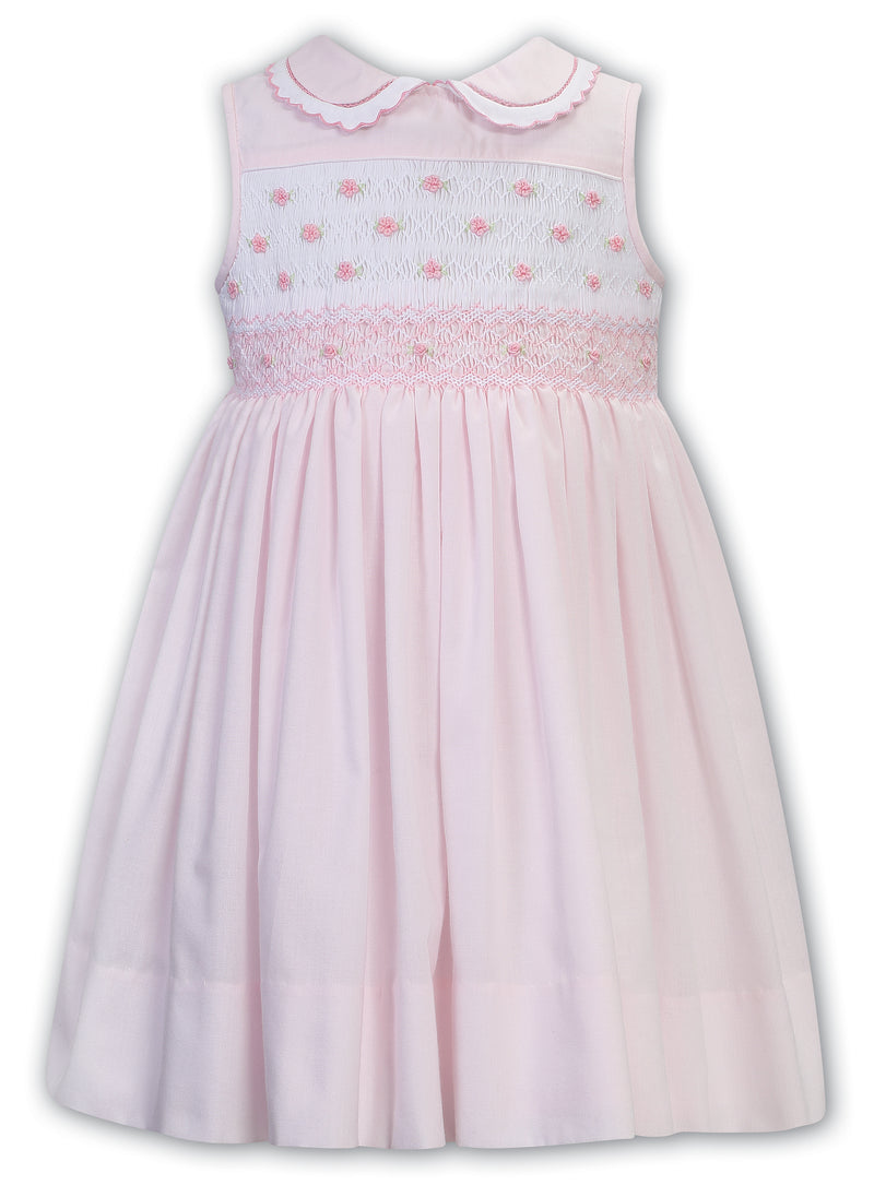 Sarah Louise Pink & White Sleeveless Hand Smocked Dress - 013201
