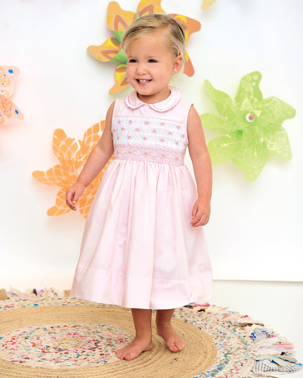 Sarah Louise Pink & White Sleeveless Hand Smocked Dress - 013201