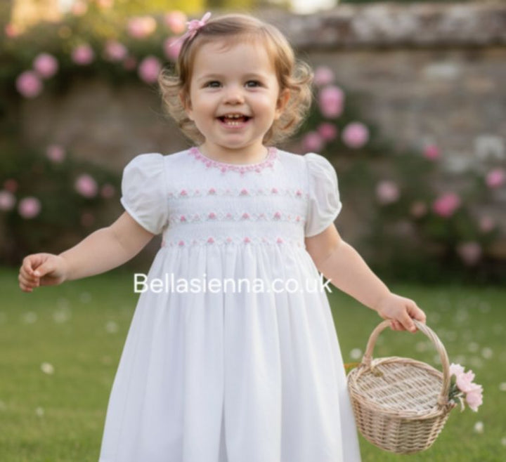 Sarah Louise Ivory & Pink Hand Smocked Dress - 013205