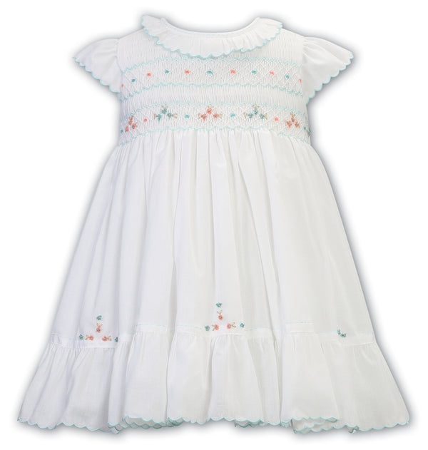 Sarah Louise Ivory & Mint Hand Smocked Dress - 013208