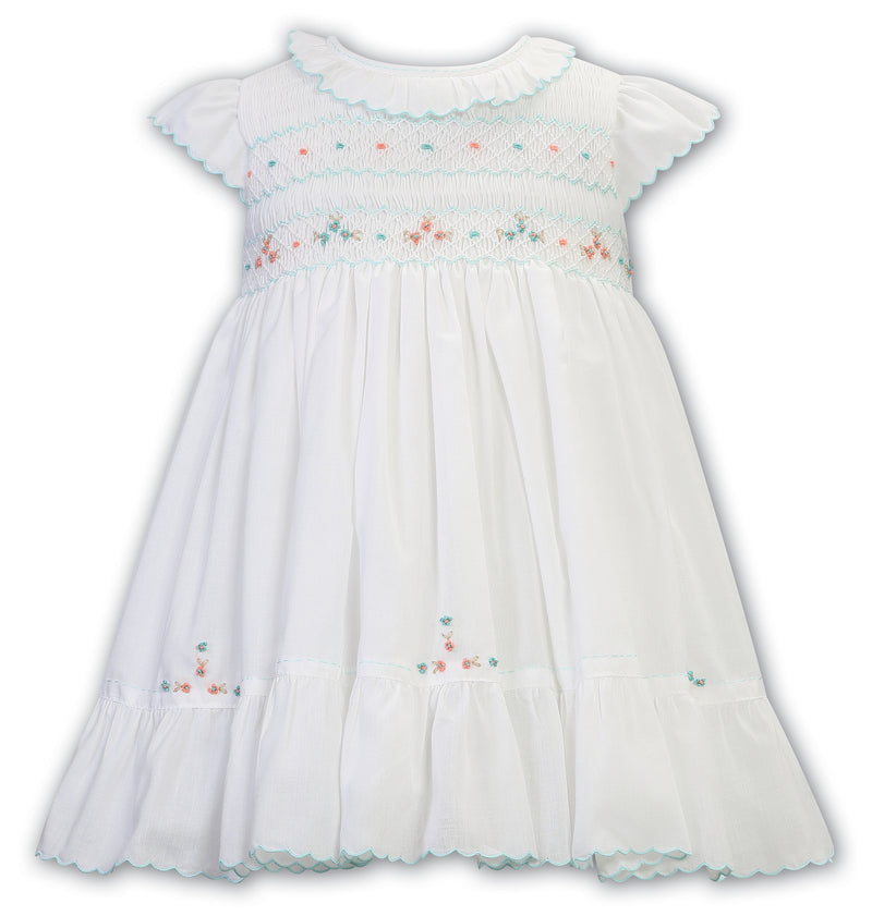 Sarah Louise Ivory & Mint Hand Smocked Dress - 013208