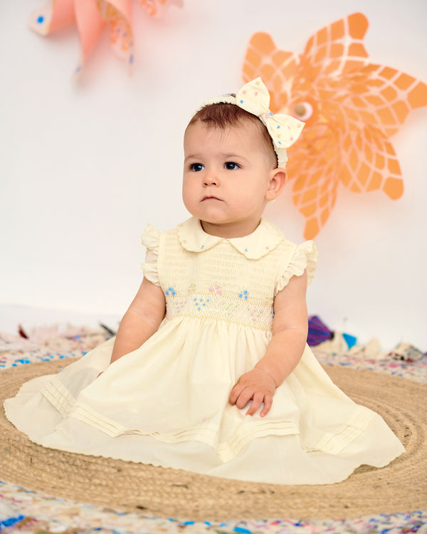 Sarah Louise Lemon, Pink & Blue Hand Smocked Dress & Headband - 013215